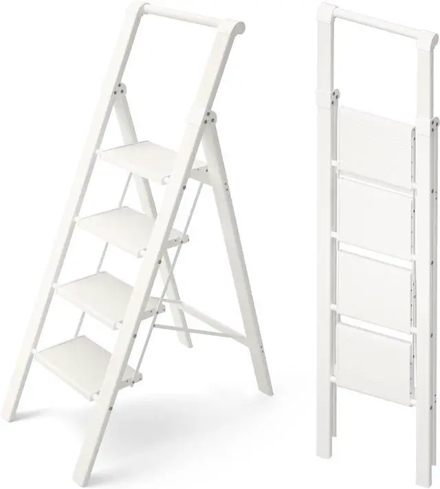 Main image of 4 Step Foldable Anum Ladder with Handgrip, Anti-Slip Pedal, 330 lbs Capacity, Lightweight & Portable for Home, Kitchen, Office, Garage (White) by DT