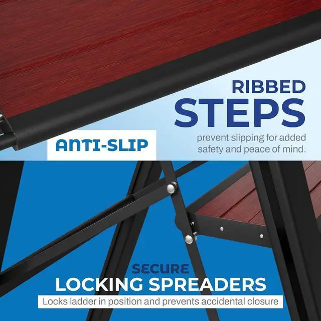 Alt view image 6 of 7 - Step Ladder 3 Folding, Decorative - Beautiful Mahogany & Black Anum, Ultra Slim Profile, Anti Slip Steps, Sturdy-Portable for Home, Office, Kitchen, Photography Use,by by DT