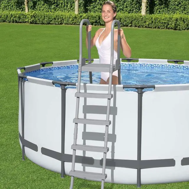 Alt view image 4 of 7 - Flowclear 52 Inch Versatile Metal A Frame Above Ground Swimming Pool Ladder with Heavy Duty Plastic Double Sided Steps by DT