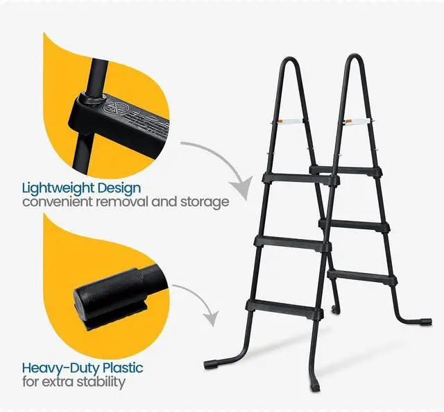 Alt view image 2 of 7 - SureStep 3 Step Lightweight Steel Outdoor Above Ground Swimming Pool Ladder with Non Slip Feet for Use, Black by DT
