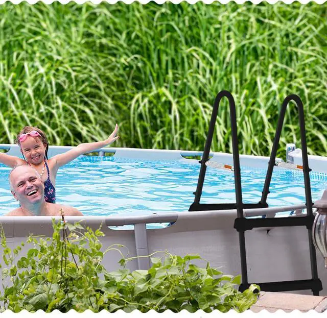 Alt view image 5 of 7 - SureStep 3 Step Lightweight Steel Outdoor Above Ground Swimming Pool Ladder with Non Slip Feet for Use, Black by DT