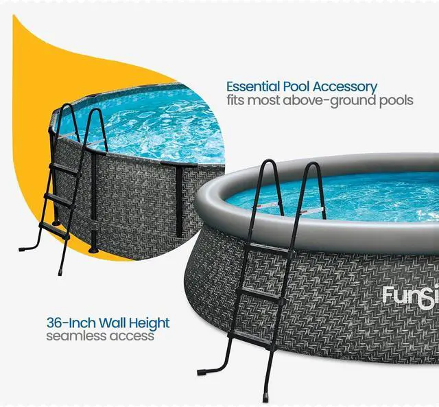 Alt view image 3 of 7 - SureStep 3 Step Lightweight Steel Outdoor Above Ground Swimming Pool Ladder with Non Slip Feet for Use, Black by DT