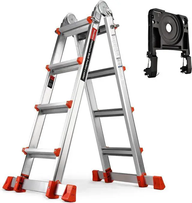 Main image of Ladder, A Frame 4 Step Extension 14.5 Ft with Multi Position & Removable Tool Tray Stabilizer Bar, 330 lbs Weight Rating Telescoping La dder for Household or Outdoor Work by DT