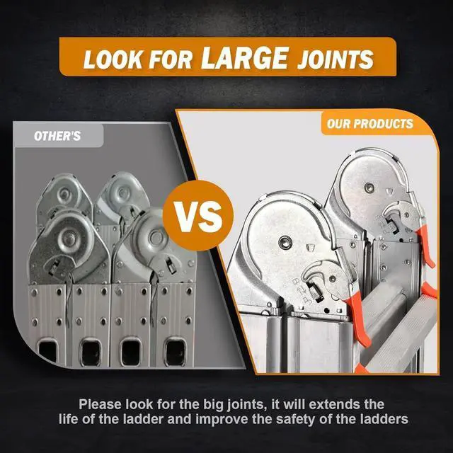 Alt view image 4 of 7 - Ladder, A Frame 4 Step Extension 14.5 Ft with Multi Position & Removable Tool Tray Stabilizer Bar, 330 lbs Weight Rating Telescoping La dder for Household or Outdoor Work by DT