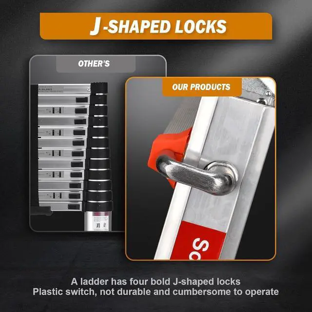 Alt view image 5 of 7 - Ladder, A Frame 4 Step Extension 14.5 Ft with Multi Position & Removable Tool Tray Stabilizer Bar, 330 lbs Weight Rating Telescoping La dder for Household or Outdoor Work by DT