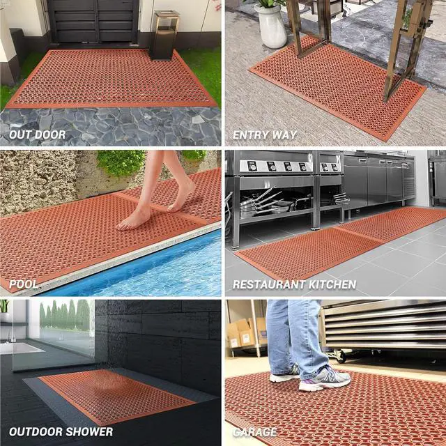 Alt view image 6 of 6 - Rubber Floor Mats Anti-Fatigue Kitchen Mat New Bar Commercial Heavy Duty Red Out Door 36" x 60" by DT
