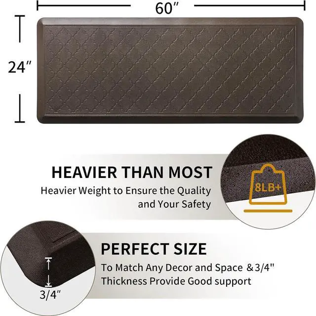 Alt view image 2 of 6 - 24 x 60 Inch Extra Support Anti Fatigue Comfort Kitchen Mat, Waterproof Long Runner, Non-Slip Standing Desk Commercial Pads for Offices, Home, Garages (Barcelona Brown, 24'' 60'') by DT