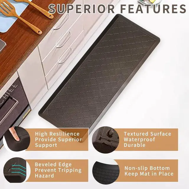 Alt view image 3 of 6 - 24 x 60 Inch Extra Support Anti Fatigue Comfort Kitchen Mat, Waterproof Long Runner, Non-Slip Standing Desk Commercial Pads for Offices, Home, Garages (Barcelona Brown, 24'' 60'') by DT