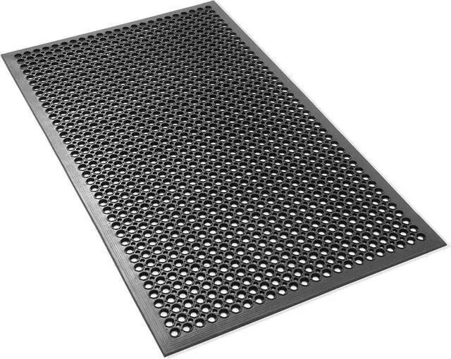 Main image of Rubber Floor Mat, 36" x 60" Anti-Fatigue Drainage Non-Slip and Grease Resistant for Restaurants, Commercial Kitchens, Bar Floors, Black by DT