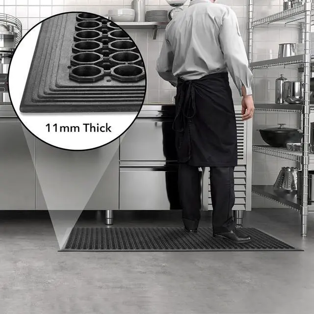 Alt view image 5 of 7 - Rubber Floor Mat, 36" x 60" Anti-Fatigue Drainage Non-Slip and Grease Resistant for Restaurants, Commercial Kitchens, Bar Floors, Black by DT