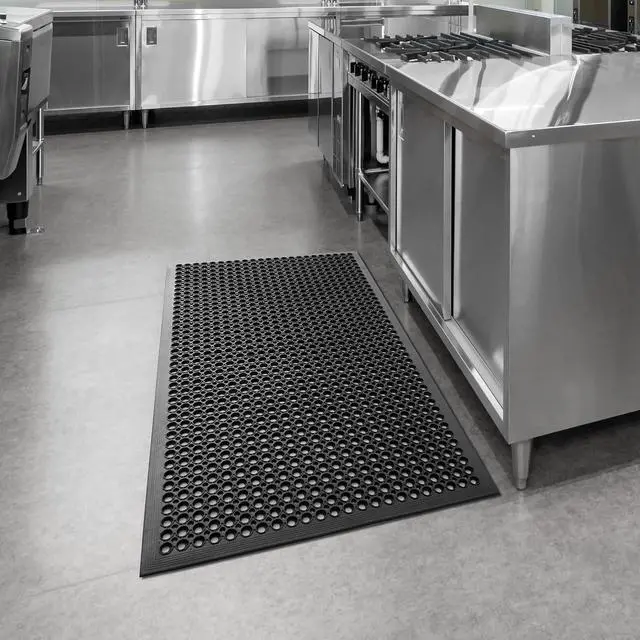 Alt view image 4 of 7 - Rubber Floor Mat, 36" x 60" Anti-Fatigue Drainage Non-Slip and Grease Resistant for Restaurants, Commercial Kitchens, Bar Floors, Black by DT