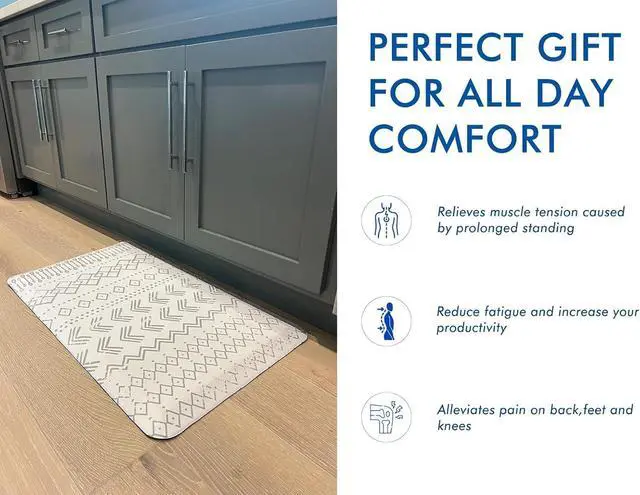 Alt view image 3 of 7 - kitchen mats for floor anti fatigue, 3/4" Thick 100%PU memory foam mat, padded Cushion Kitchen Sink Rug Waterproof Non-slip Well-made - Large Runner 20" x 60", Grey Boho by DT