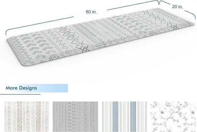 Alt view image 2 of 7 - kitchen mats for floor anti fatigue, 3/4" Thick 100%PU memory foam mat, padded Cushion Kitchen Sink Rug Waterproof Non-slip Well-made - Large Runner 20" x 60", Grey Boho by DT