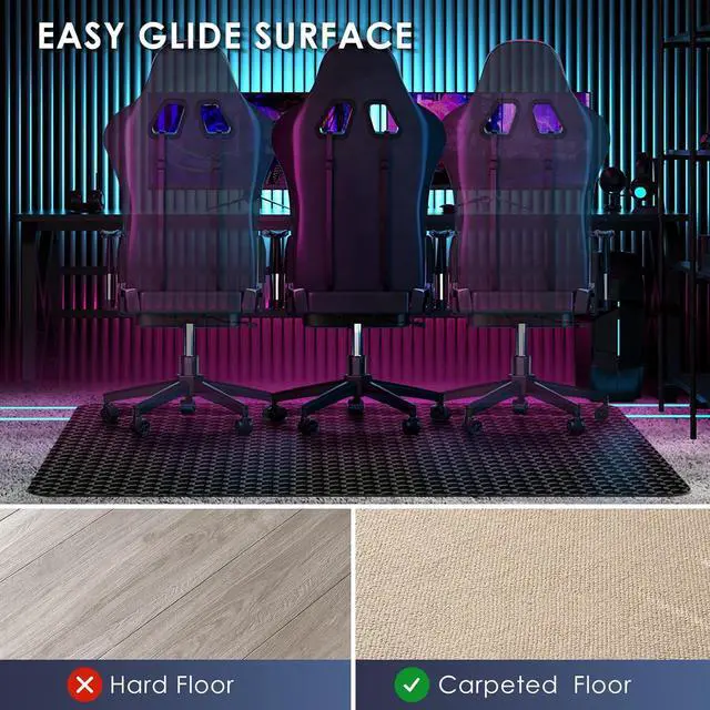 Alt view image 5 of 7 - Office Chair Mat for Carpet, 48"x36" Anti-Slip Waterproof Floor Protector Desk Rolling Chairs, Heavy Duty with Studs,Easy Glide Home,Gaming by DT