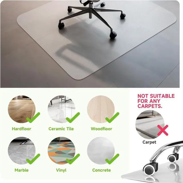 Alt view image 2 of 7 - Office Chair Mat for Hardwood Floor, 63" x 51" 0.08" Clear Floor Mat, Thickness Heavy Duty Computer&Desk Mat,Floor Protector Mats by DT