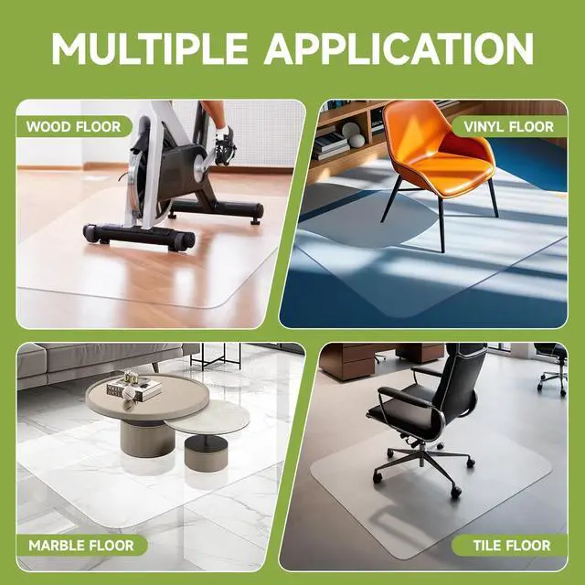 Alt view image 5 of 7 - Office Chair Mat for Hardwood Floor, 63" x 51" 0.08" Clear Floor Mat, Thickness Heavy Duty Computer&Desk Mat,Floor Protector Mats by DT