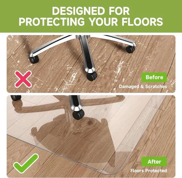 Alt view image 4 of 7 - Office Chair Mat for Hardwood Floor, 63" x 51" 0.08" Clear Floor Mat, Thickness Heavy Duty Computer&Desk Mat,Floor Protector Mats by DT