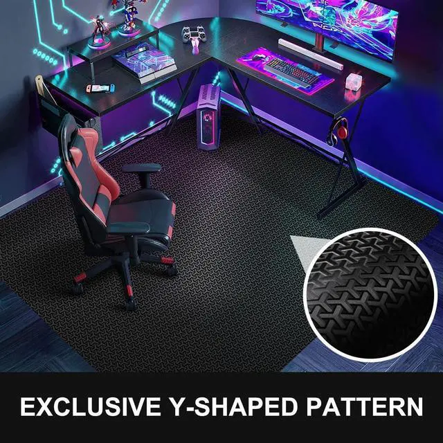 Alt view image 2 of 7 - Office Chair Mat for Hard Floor, 60"x75" Large Durable Computer Mat, Unique Y-Shaped Pattern Floor Protector Rug Rolling Chairs, Anti-Slip Waterproof Desk Work, Home, Gaming by DT