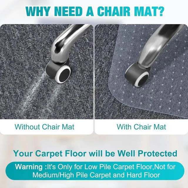 Alt view image 2 of 7 - Office Chair Mat for Carpeted Floors, 60" X 48" Transparent Desk Low Pile Carpets, Plastic Floor on Carpet Work, Home, Gaming, Easy Glide (Rectangle) by DT