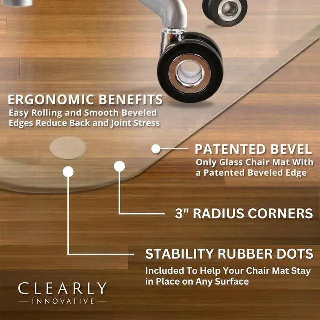 Alt view image 4 of 6 - Exclusive Bled Edge Glass Chair Mat for a Smooth Glide and Easy Roll On/Off by ,  Carpet or Hardwood Floor, 48x52 Tabbed by DT