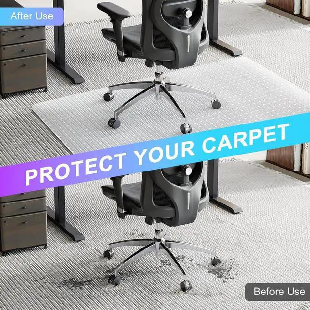Alt view image 5 of 7 - Office Chair Mat for Carpet, 32'' x 55'' Computer Desk Carpeted Floors, Easy Rolling Hard on Carpets, Anti-Slip Carpet Protector Clear, Ship Flat by DT