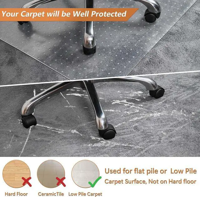 Alt view image 2 of 7 - Office Chair Mat for Carpets - 48 x Clear Carpet Mats Low Pile Carpeted Floors Home Office, Studded Floor on by DT