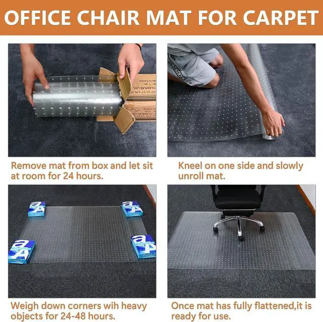 Alt view image 6 of 7 - Office Chair Mat for Carpets - 48 x Clear Carpet Mats Low Pile Carpeted Floors Home Office, Studded Floor on by DT