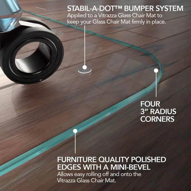 Alt view image 4 of 6 - Glass Office Chair Mat  46 x 60 Desk with Ultra-Clear Safety Glass/Creates Smooth, Easy Glide/Protects Against Carpet Imprints/Perfect for Home and Spaces (noso) by DT