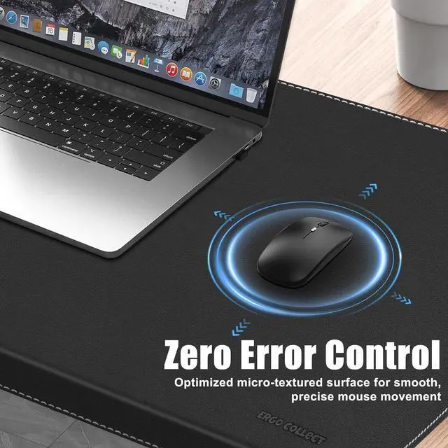 Alt view image 3 of 7 - Desk Mat with Lip & Reinforced Stitched Edge|Non-Slip Waterproof PU Leather Pad|Ergonomic Keyboard Mouse Pad Edge Protector|for Office, Home, Study(28.74" x 16.73",Black) by DT
