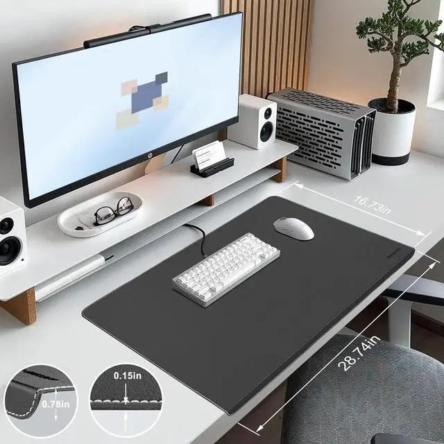 Alt view image 2 of 7 - Desk Mat with Lip & Reinforced Stitched Edge|Non-Slip Waterproof PU Leather Pad|Ergonomic Keyboard Mouse Pad Edge Protector|for Office, Home, Study(28.74" x 16.73",Black) by DT
