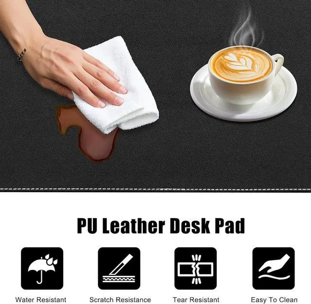 Alt view image 5 of 7 - Desk Mat with Lip & Reinforced Stitched Edge|Non-Slip Waterproof PU Leather Pad|Ergonomic Keyboard Mouse Pad Edge Protector|for Office, Home, Study(28.74" x 16.73",Black) by DT