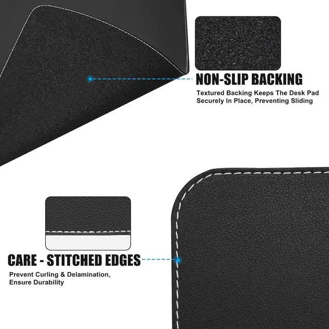 Alt view image 4 of 7 - Desk Mat with Lip & Reinforced Stitched Edge|Non-Slip Waterproof PU Leather Pad|Ergonomic Keyboard Mouse Pad Edge Protector|for Office, Home, Study(28.74" x 16.73",Black) by DT