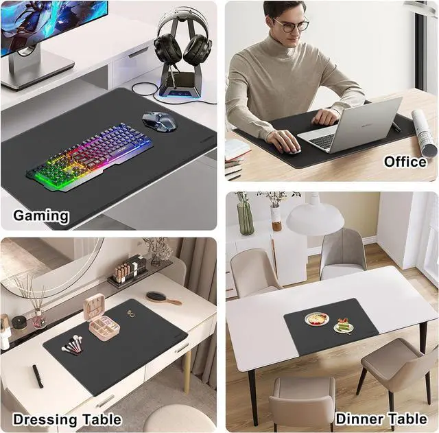 Alt view image 7 of 7 - Desk Mat with Lip & Reinforced Stitched Edge|Non-Slip Waterproof PU Leather Pad|Ergonomic Keyboard Mouse Pad Edge Protector|for Office, Home, Study(28.74" x 16.73",Black) by DT
