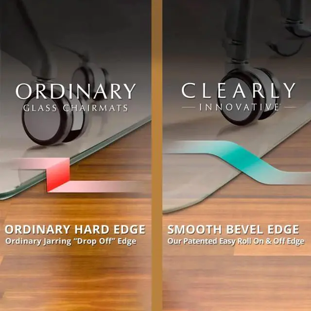 Alt view image 3 of 6 - Exclusive Bled Edge Glass Chair Mat for a Smooth Glide and Easy Roll On/Off by ,  Carpet or Hardwood Floor, 48x52 Tabbed by DT