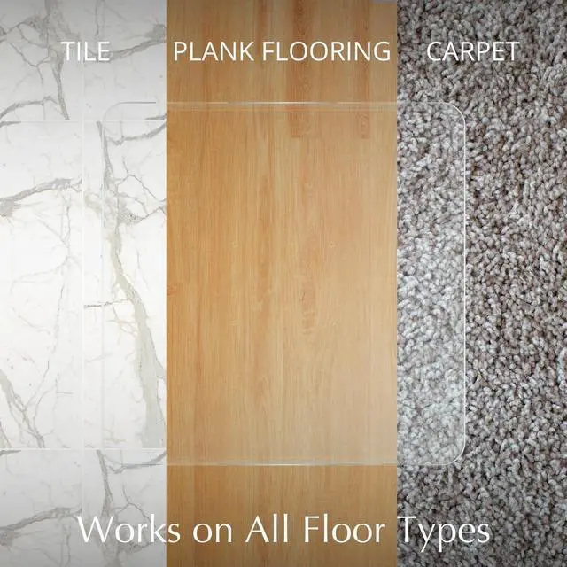 Alt view image 5 of 6 - Exclusive Bled Edge Glass Chair Mat for a Smooth Glide and Easy Roll On/Off by ,  Carpet or Hardwood Floor, 48x52 Tabbed by DT