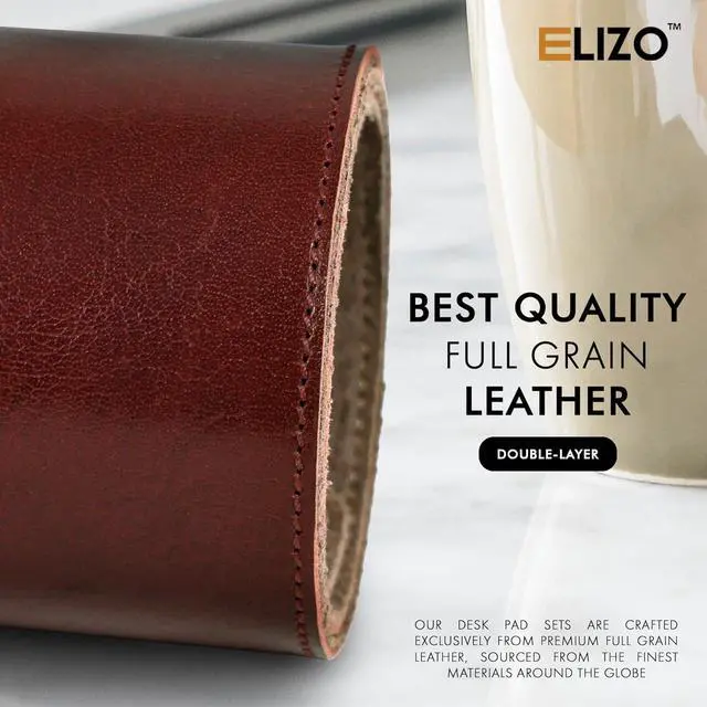 Alt view image 3 of 7 - Leather Desk Mat Pad Blotter Set - Real Full-Grain (32x16) 2-Layer Genuine Cover Protector & Large Mouse | Computer Keyboard Accessories for Office Home by DT