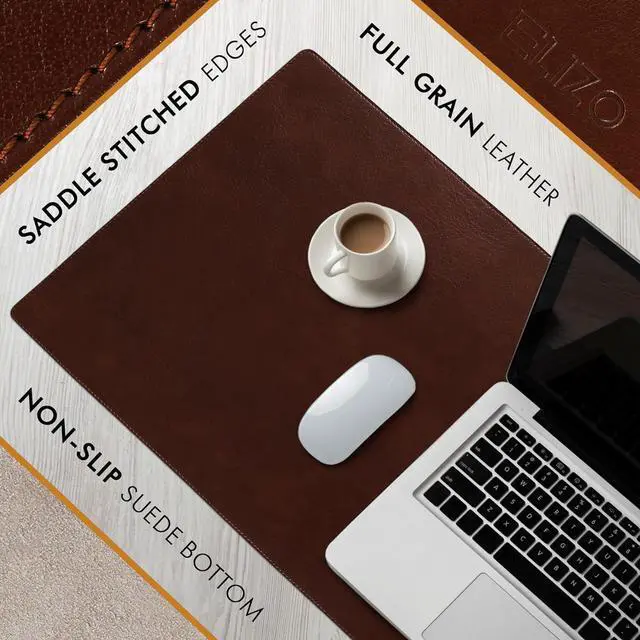 Alt view image 5 of 7 - Leather Desk Mat Pad Blotter Set - Real Full-Grain (32x16) 2-Layer Genuine Cover Protector & Large Mouse | Computer Keyboard Accessories for Office Home by DT