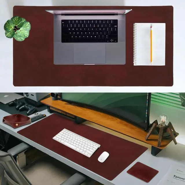 Alt view image 6 of 7 - Leather Desk Mat Pad Blotter Set - Real Full-Grain (32x16) 2-Layer Genuine Cover Protector & Large Mouse | Computer Keyboard Accessories for Office Home by DT