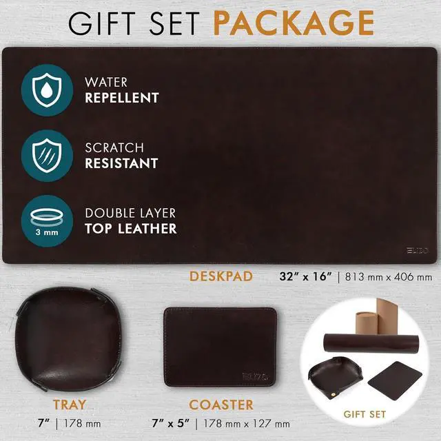 Alt view image 2 of 7 - Leather Desk Mat Pad Blotter Set - Real Full-Grain (32x16) 2-Layer Genuine Cover Protector & Large Mouse | Computer Keyboard Accessories for Office Home by DT