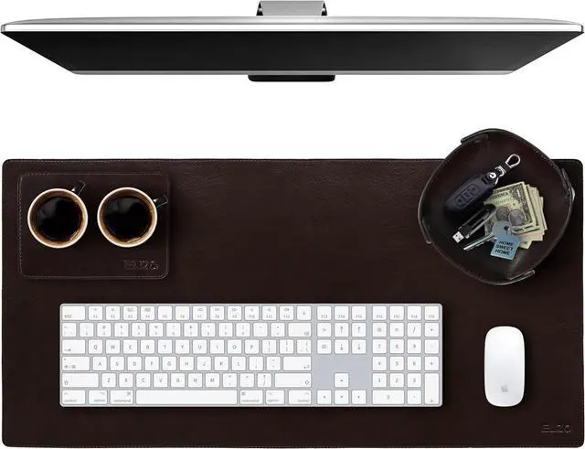 Main image of Leather Desk Mat Pad Blotter Set - Real Full-Grain (32x16) 2-Layer Genuine Cover Protector & Large Mouse | Computer Keyboard Accessories for Office Home by DT