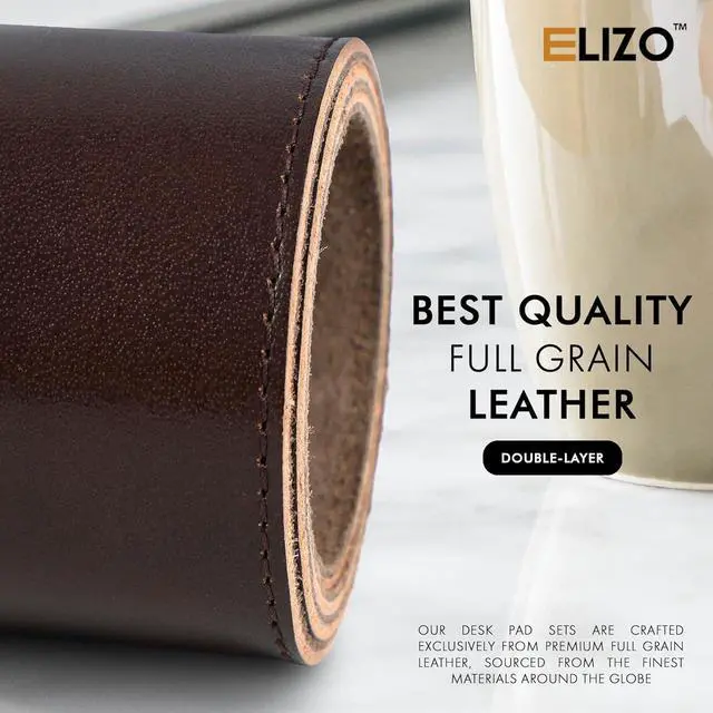 Alt view image 3 of 7 - Leather Desk Mat Pad Blotter Set - Real Full-Grain (32x16) 2-Layer Genuine Cover Protector & Large Mouse | Computer Keyboard Accessories for Office Home by DT