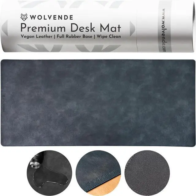 Main image of Premium Distressed Faux Vegan Leather Desk Mat | Multifunctional Pad for Home Office (Black/Grey, 15.75" x 36") by DT
