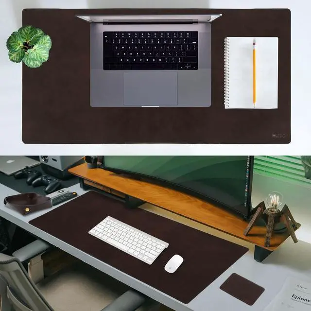 Alt view image 6 of 7 - Leather Desk Mat Pad Blotter Set - Real Full-Grain (32x16) 2-Layer Genuine Cover Protector & Large Mouse | Computer Keyboard Accessories for Office Home by DT
