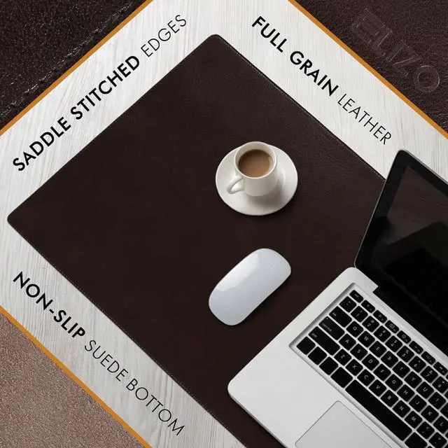 Alt view image 5 of 7 - Leather Desk Mat Pad Blotter Set - Real Full-Grain (32x16) 2-Layer Genuine Cover Protector & Large Mouse | Computer Keyboard Accessories for Office Home by DT