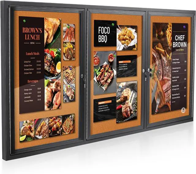 Main image of Enclosed Bulletin Board Lockable,3 Doors Weatherproof Outdoor Noticeboard with Locking Door, Wall-Mounted Anum Framed Presentation Board, 70x36 Inch by DT