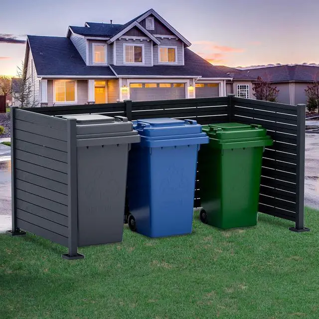 Alt view image 2 of 7 - 50" W x 48" H Outdoor Privacy Screens Anum Post, Air Conditioner Fence Panels, Pool Equipment Enclosure, Trash Can Kit for Outside Backyard Patio (Black/4Panels) by DT
