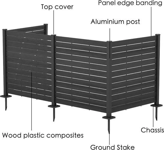 Alt view image 5 of 7 - 50" W x 48" H Outdoor Privacy Screens Anum Post, Air Conditioner Fence Panels, Pool Equipment Enclosure, Trash Can Kit for Outside Backyard Patio (Black/4Panels) by DT