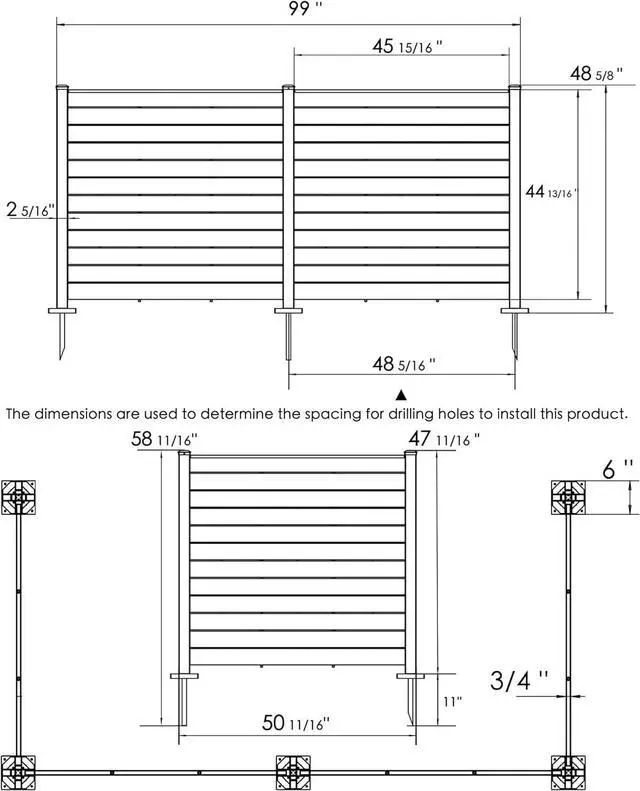 Alt view image 7 of 7 - 50" W x 48" H Outdoor Privacy Screens Anum Post, Air Conditioner Fence Panels, Pool Equipment Enclosure, Trash Can Kit for Outside Backyard Patio (Black/4Panels) by DT