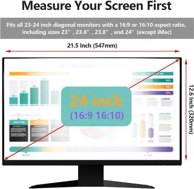 Alt view image 2 of 6 - Computer Privacy Screen Protector for 23, 23.6, 23.8 and 24 Inches Monitor Anti Blue Light Filter Hanging Type Scratch Easy Installation Shield Desktop (24 Inches) by DT