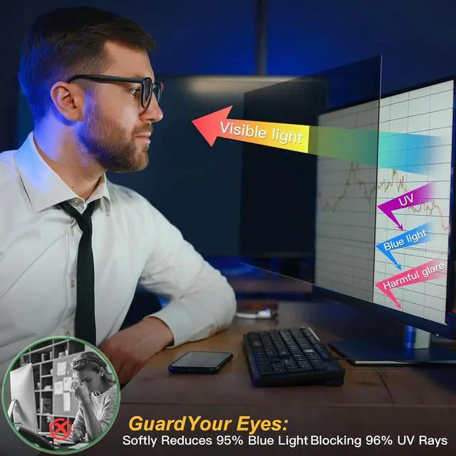 Alt view image 2 of 7 - Magnetic Computer Privacy Screen Filter 24 Inch for Frameless Monitor Thin Bezel 16:9 Widescreen, 24in Hanging Removable Anti Blue Light Eye Protection Shield, Spy Protector Panel by DT